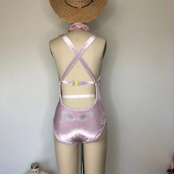 Wildfox Couture Juliet Wings Bodysuit Velvet Swimsuit X Cross Strap - Picture 5 of 8
